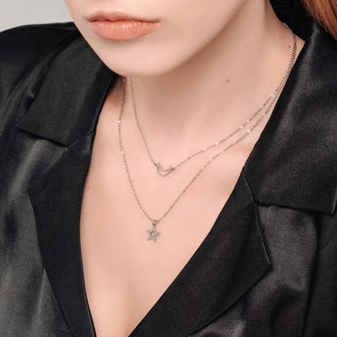 Moon & Star Necklace - Silver Necklace Women - Necklace For A Woman Necklace 18k White Gold Brother & Sisters
